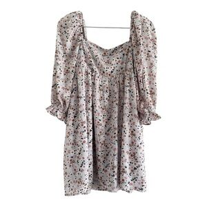 BLUE RAIN Women’s Floral Long Puffy Sleeve Off The Shoulder Mini Dress-Size M
